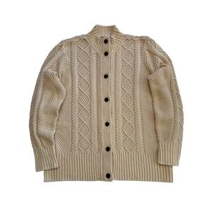 LL Bean Signature 100% Cotton Oatmeal Cable Knit Fisherman Cardigan Sweater 2X